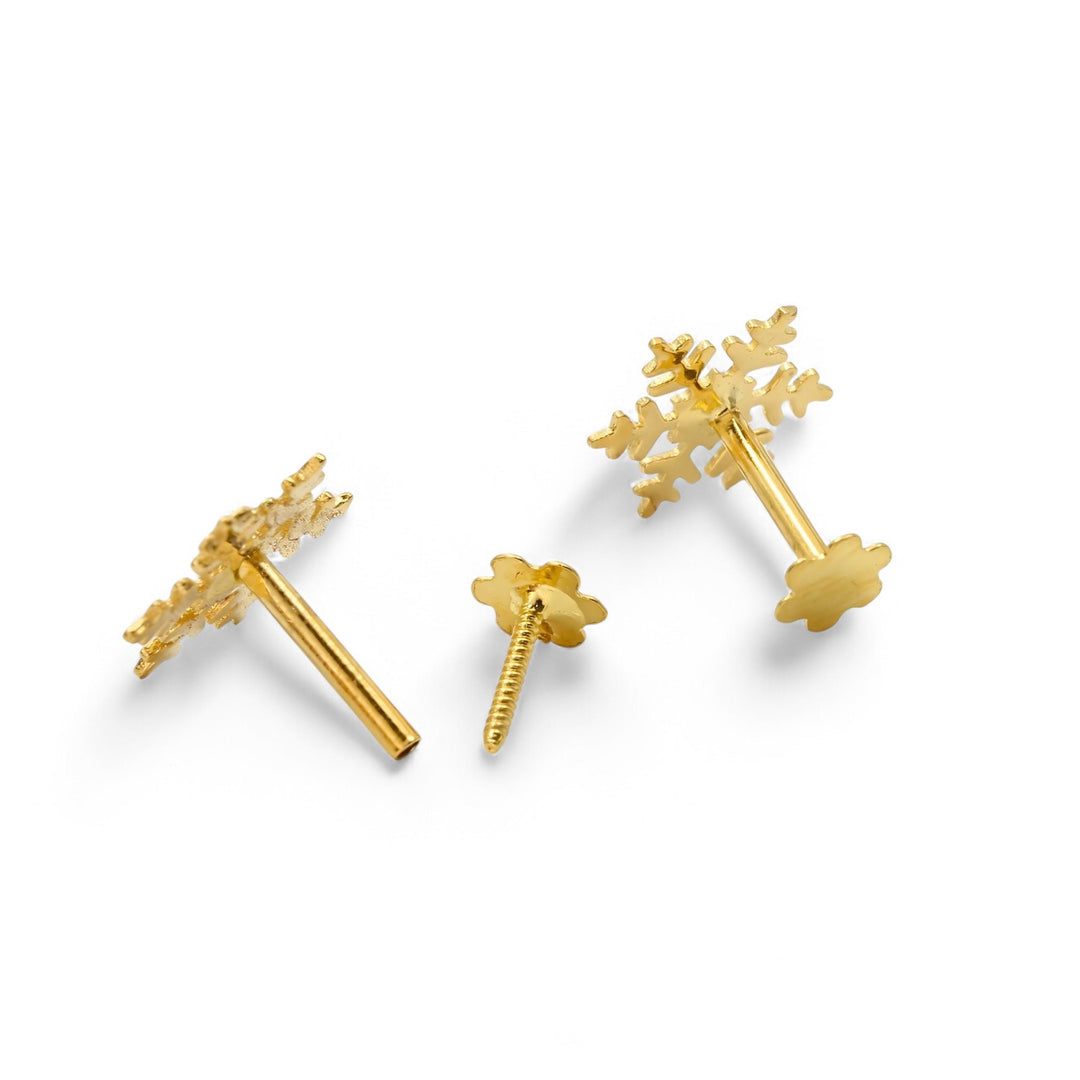 18K Real Gold women Snowflake Nose stud cum Earring Gold Screw Back