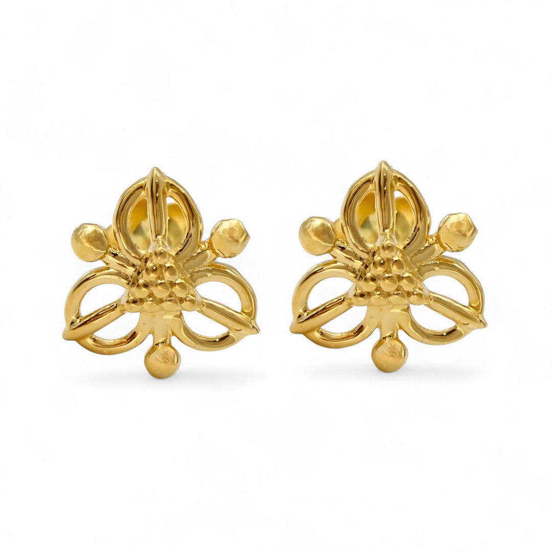 18K Real Gold women floral Nose stud cum Earring Gold Screw Back