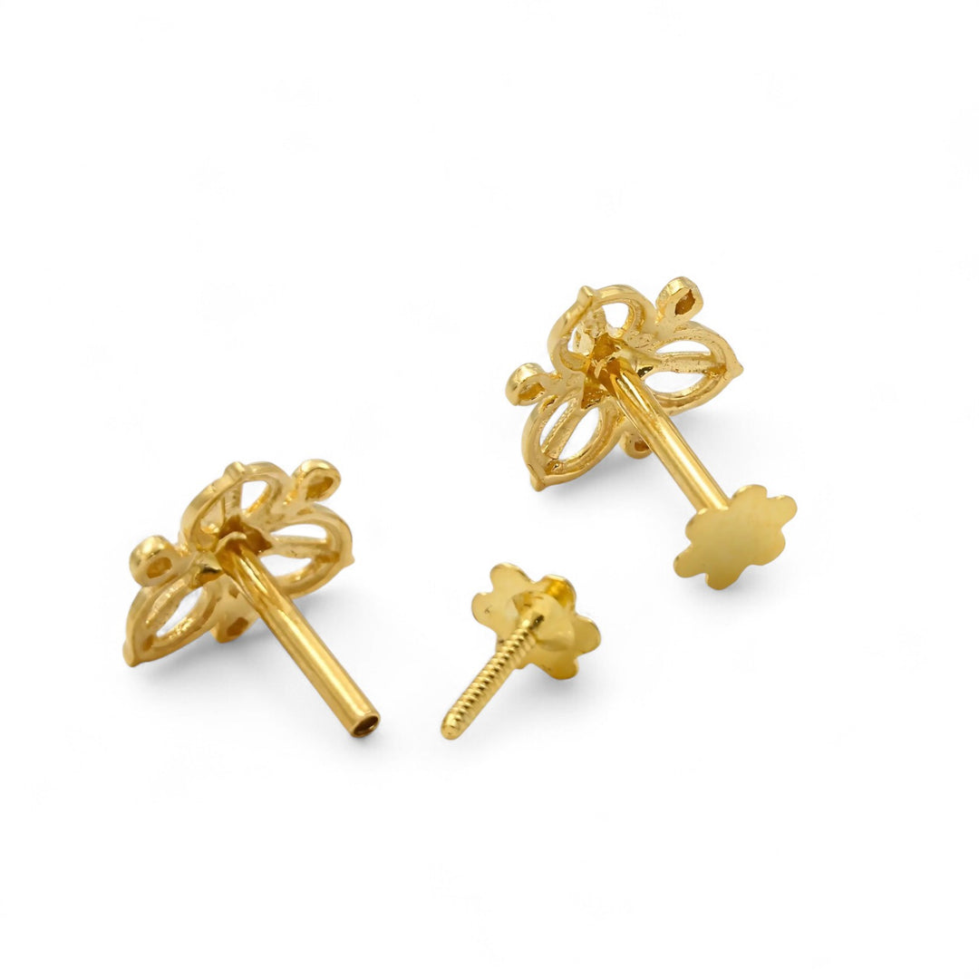 18K Real Gold women floral Nose stud cum Earring Gold Screw Back