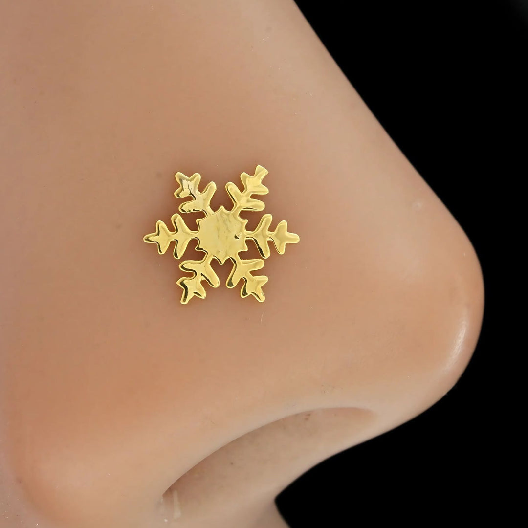 18K Real Gold women Snowflake Nose stud cum Earring Gold Screw Back