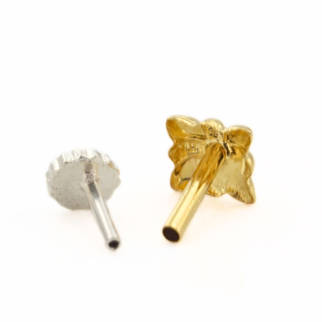 Square design 18k Real Gold Women Nose Stud Push Pin