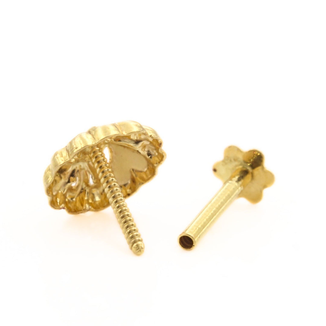Nozera 18K Solid Gold Floral Nose\Ear Stud with Screw Back – Handmade Indian Nose Pin for Women