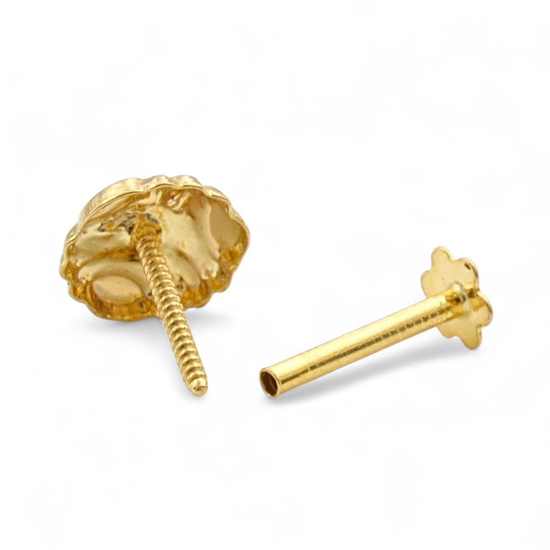 Nozera 18K Gold Nose\Ear Stud Floral Screw Back – Handmade Indian Nose Pin for Women