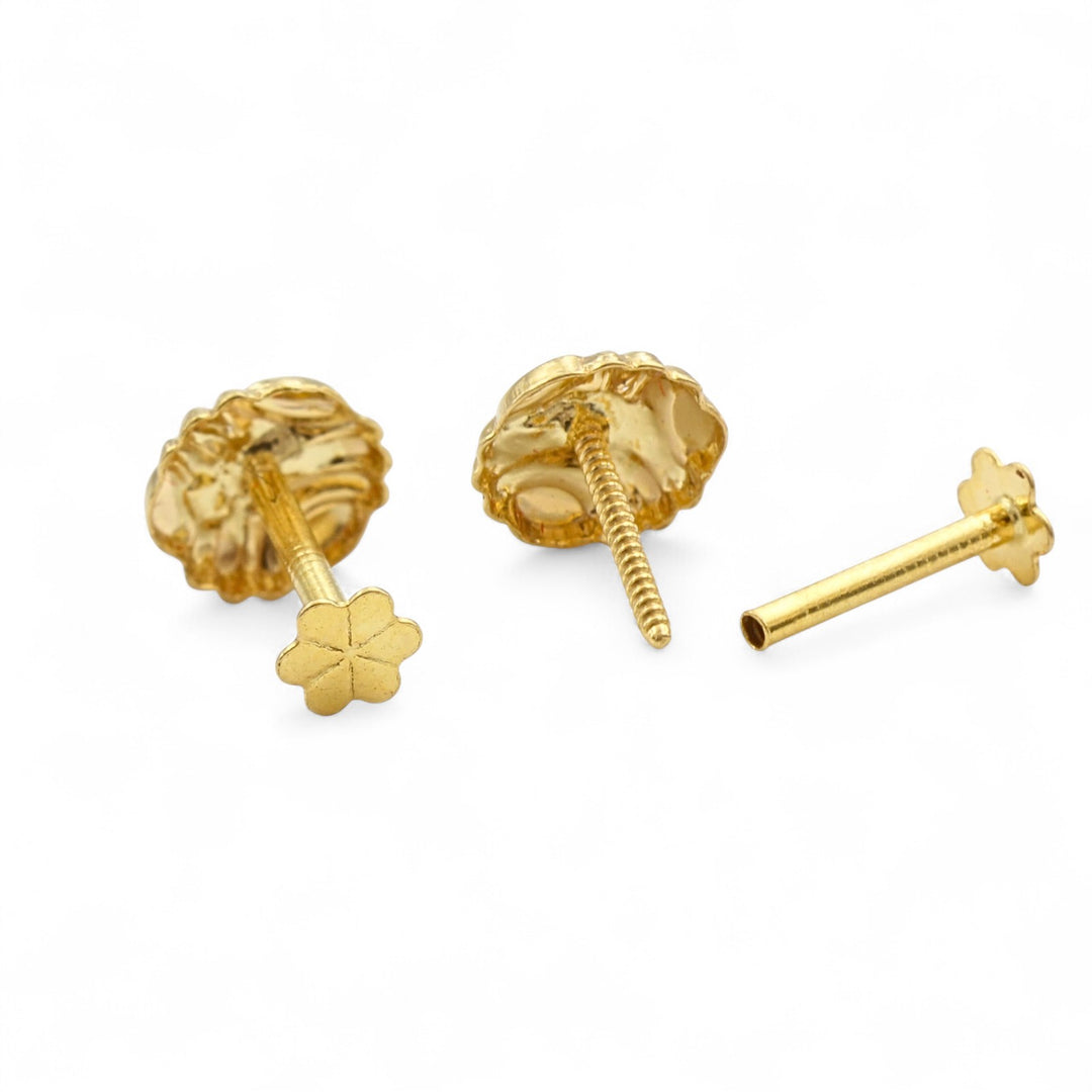 Nozera 18K Gold Nose\Ear Stud Floral Screw Back – Handmade Indian Nose Pin for Women