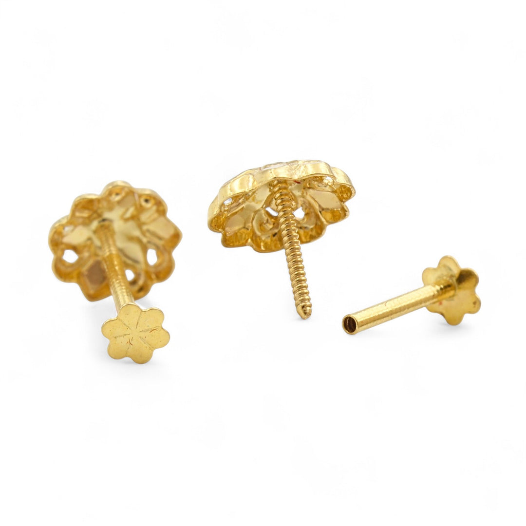 18K Gold Screw-Type Floral Nose\Ear Stud – Lightweight Indian Nose Jewelry for Women