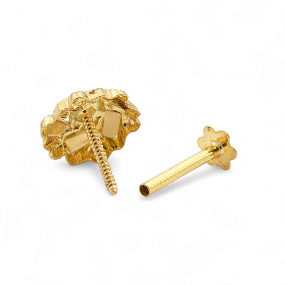 18K Gold Screw-Type Floral Nose\Ear Stud  – Handmade Indian Nose Jewelry for Women