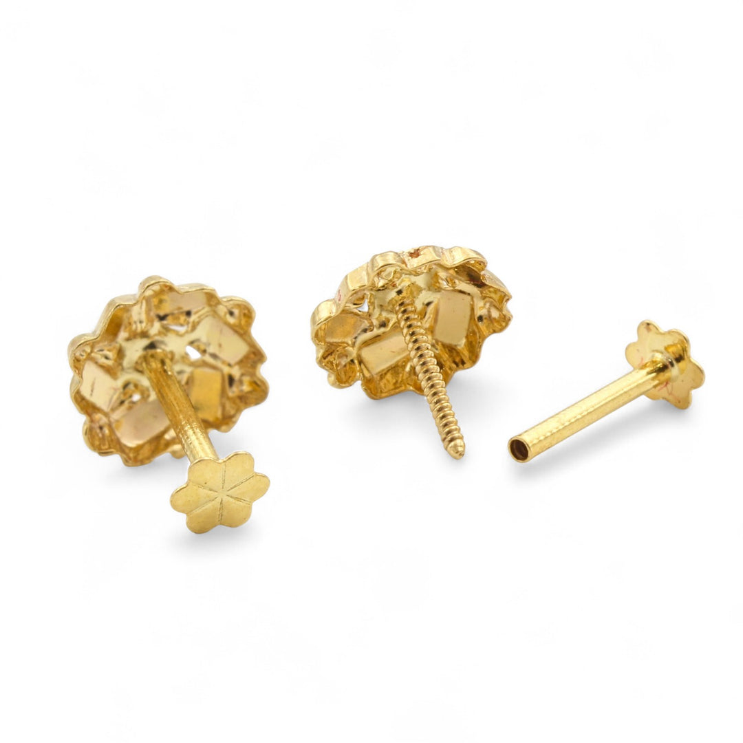 18K Gold Screw-Type Floral Nose\Ear Stud  – Handmade Indian Nose Jewelry for Women