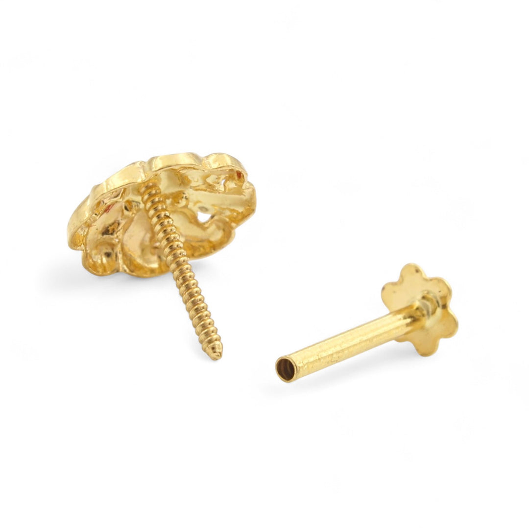 Nozera Handcrafted 18K Gold Floral Nose\Ear Stud – Screw Back Nose Pin Made in India
