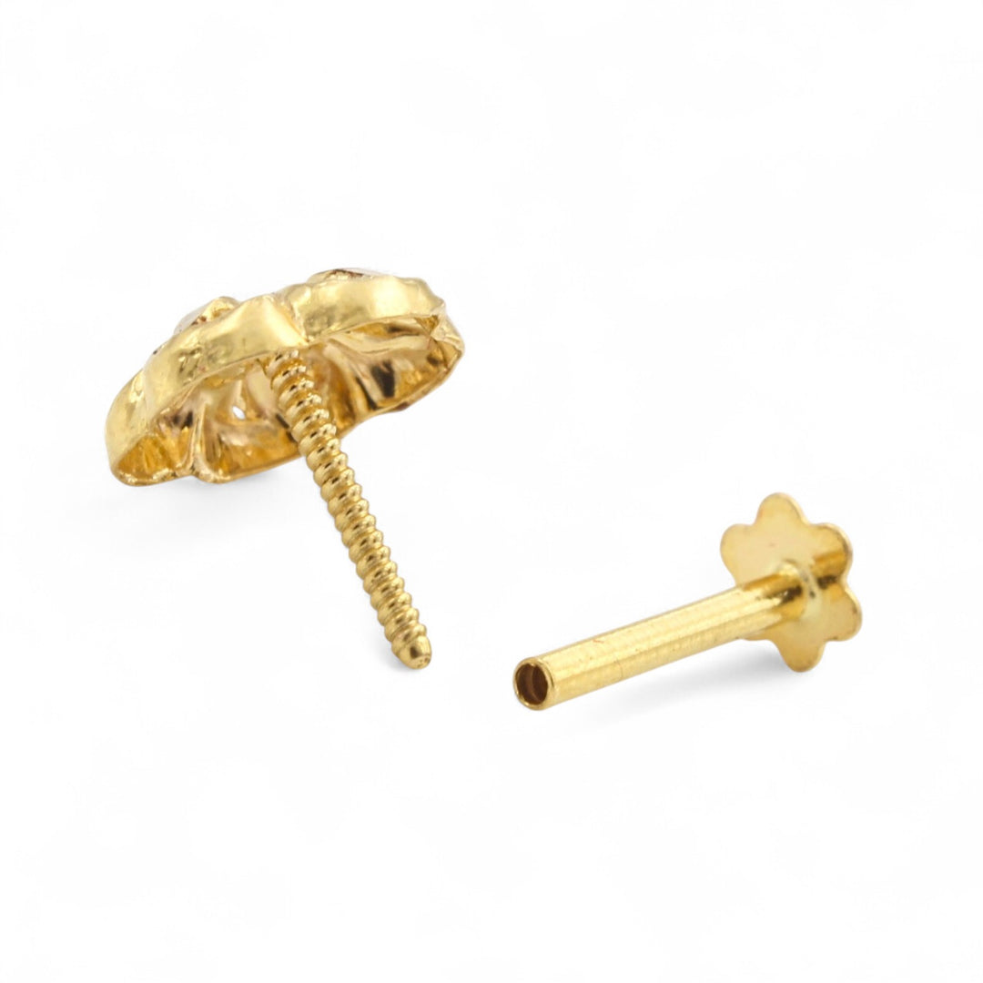 Nozera tiny 18K Gold Floral Nose\Ear Stud – Screw Back Nose Pin Made in India