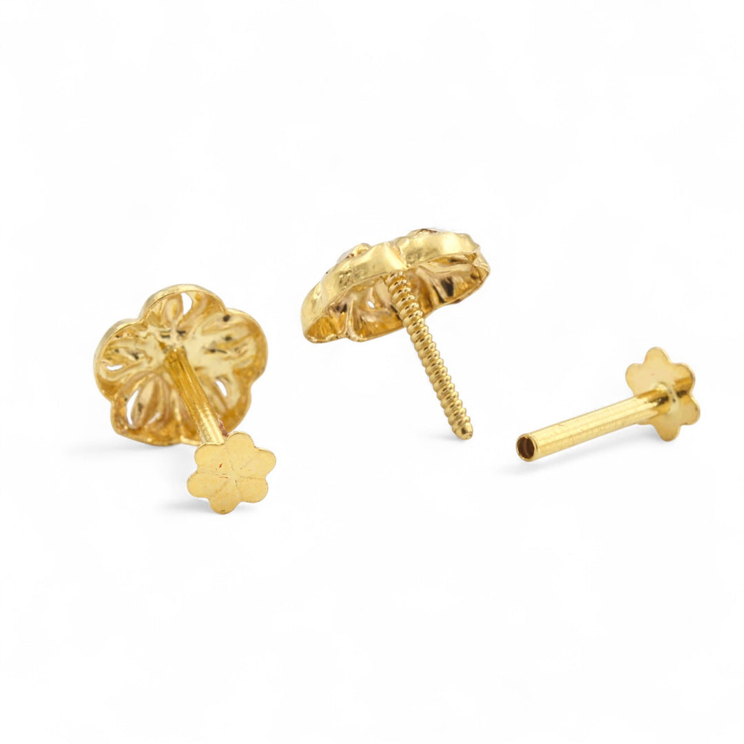 Nozera tiny 18K Gold Floral Nose\Ear Stud – Screw Back Nose Pin Made in India