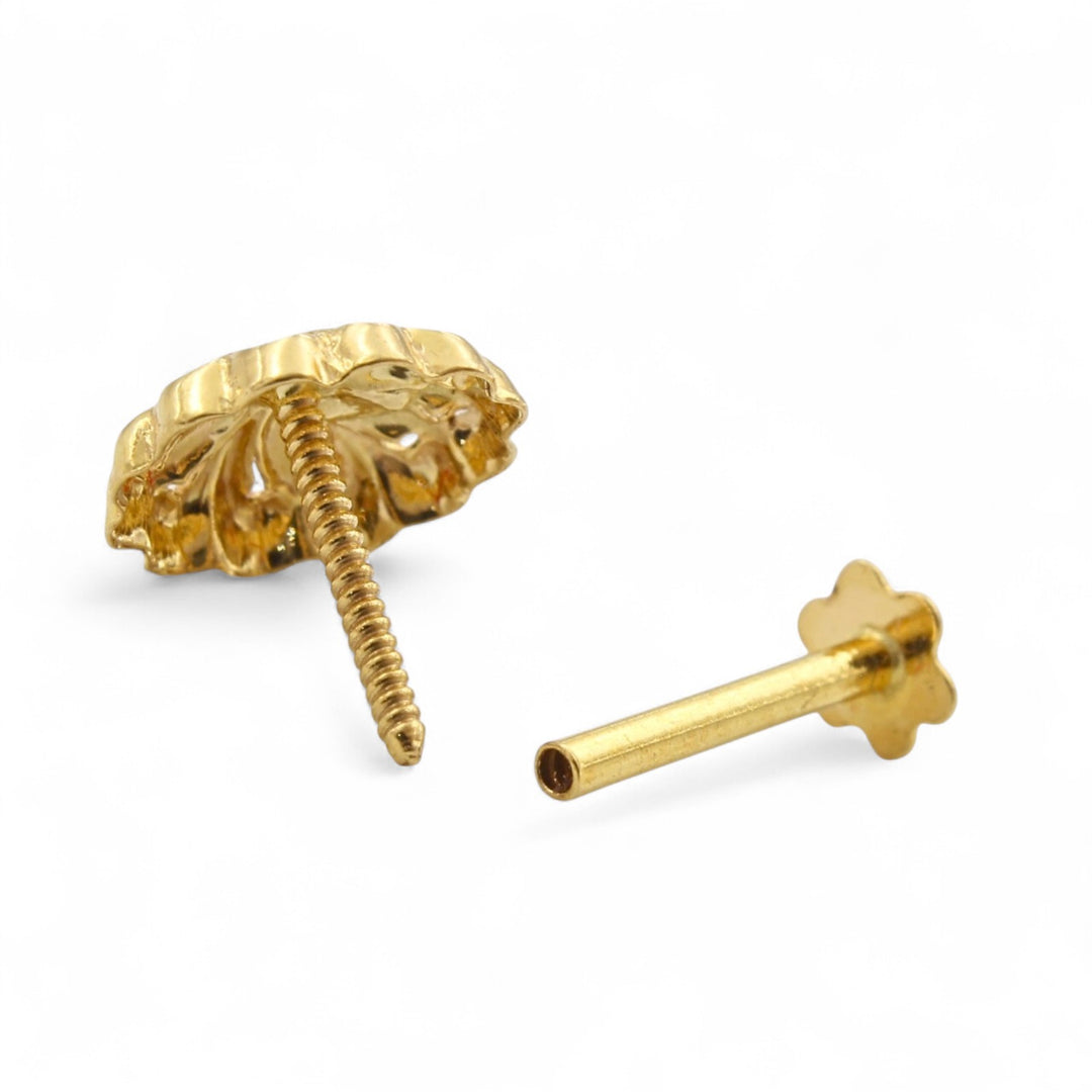 Nozera 18K Gold Handcrafted Screw-Type Nose\Ear Stud – Solid Gold Nose Jewelry for Women