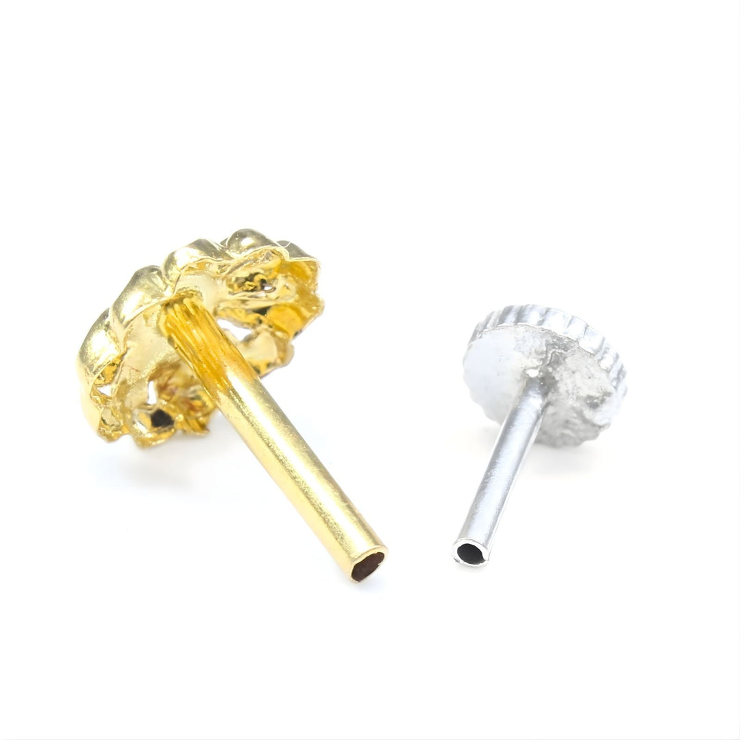 18K Real Gold women spiral flower Nose stud nose ring Push Pin