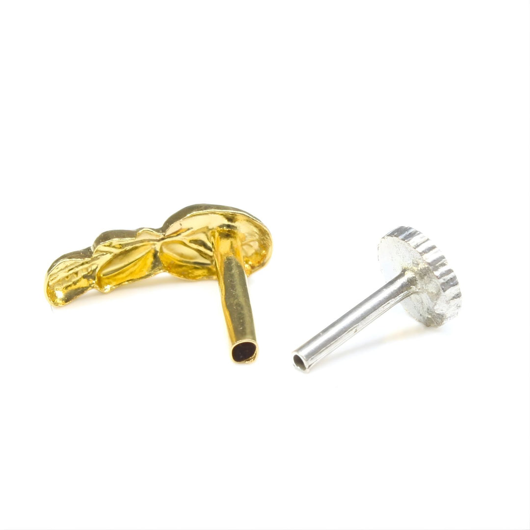 18K Real Gold women vertical Nose stud nose ring Push Pin