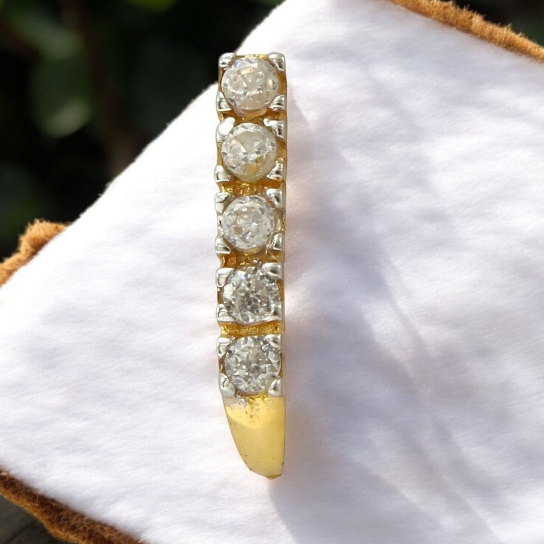 Vertical 18K Real Gold Clear White CZ handmade Nose stud nose ring Push Pin