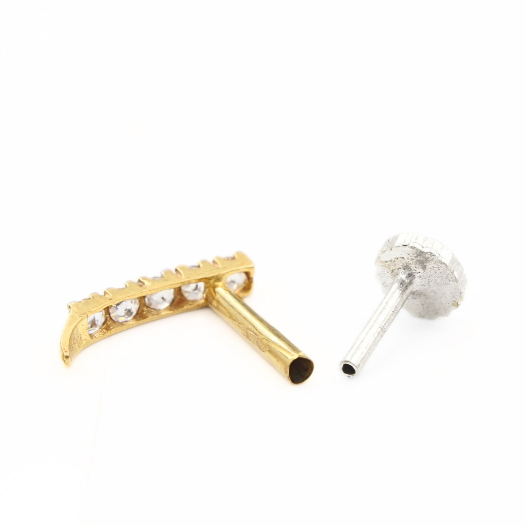 Vertical 18K Real Gold Clear White CZ handmade Nose stud nose ring Push Pin