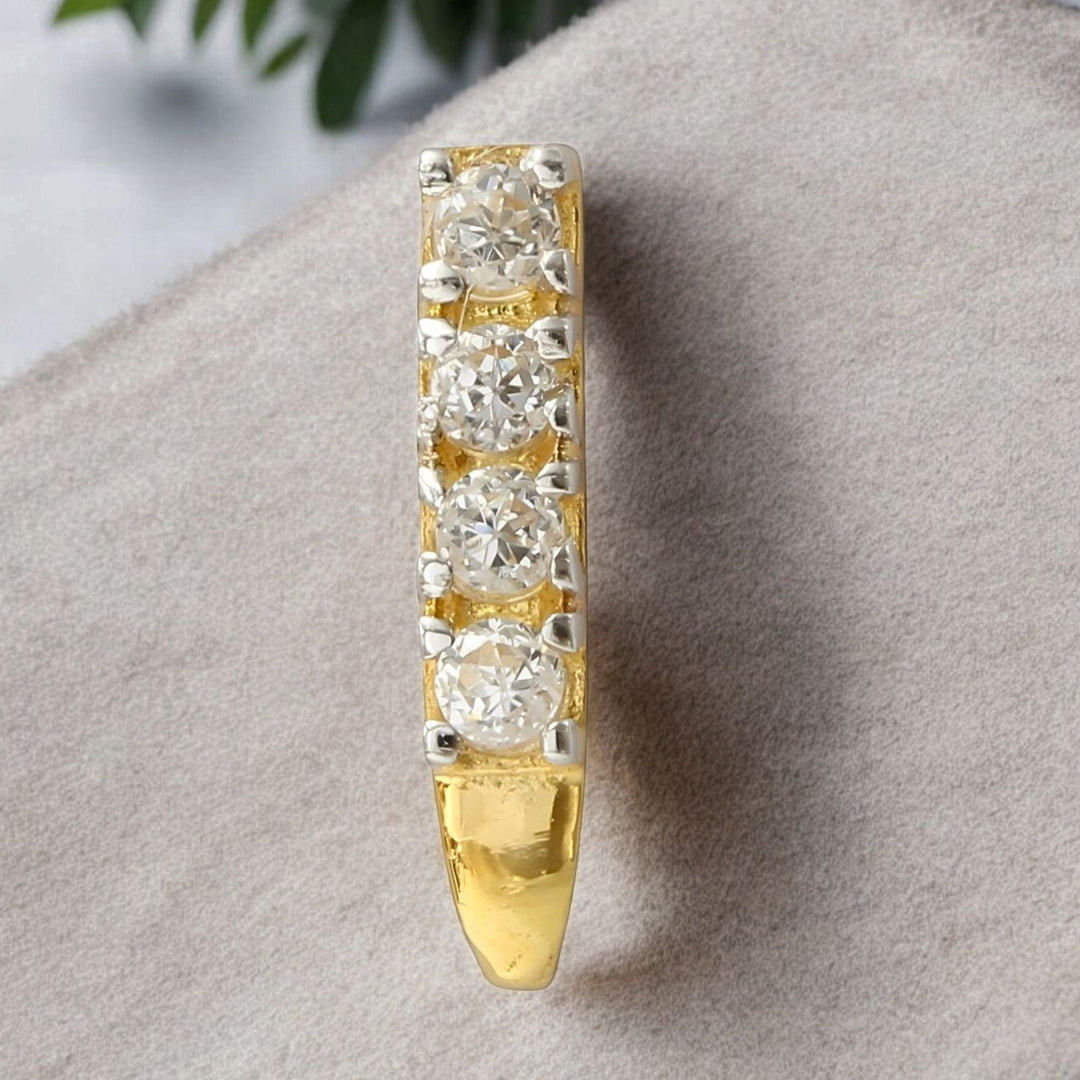 Vertical 18K Real Gold White CZ Nose stud nose ring Push Pin