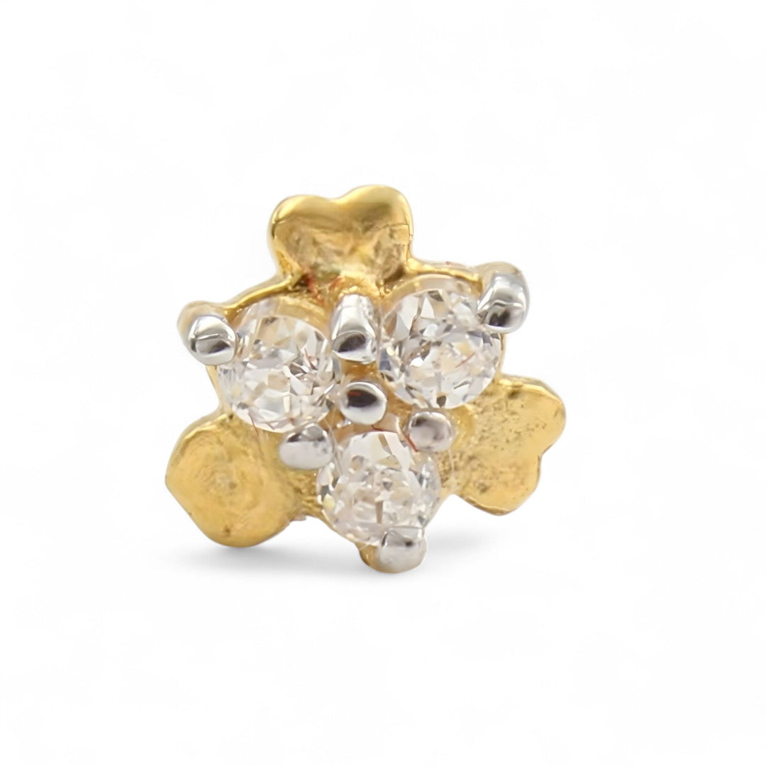 Tiny 18K Real Gold White CZ Nose stud nose ring Push Pin