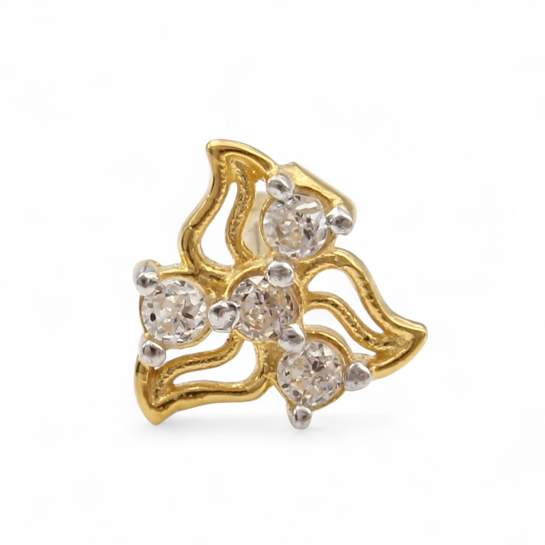 Cute floral 18K Real Gold White CZ Nose stud nose ring Push Pin