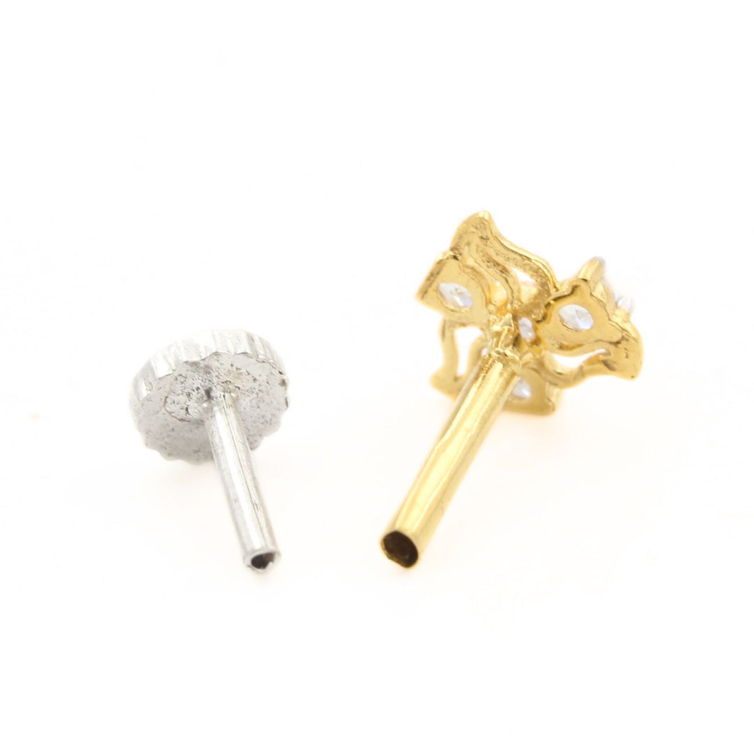 Cute floral 18K Real Gold White CZ Nose stud nose ring Push Pin