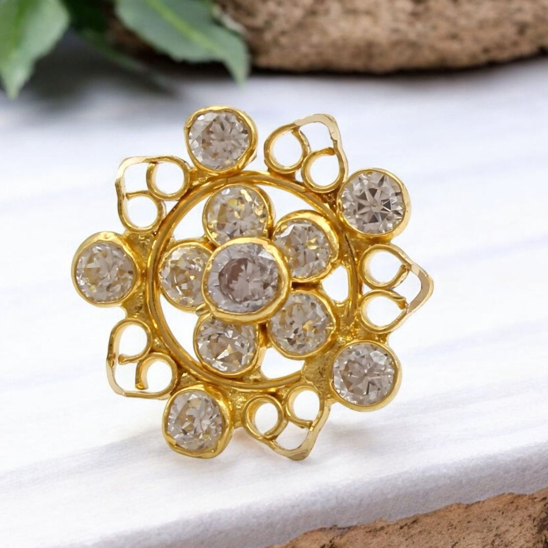 Daily wear 18K Real Gold White CZ Nose stud nose ring Push Pin