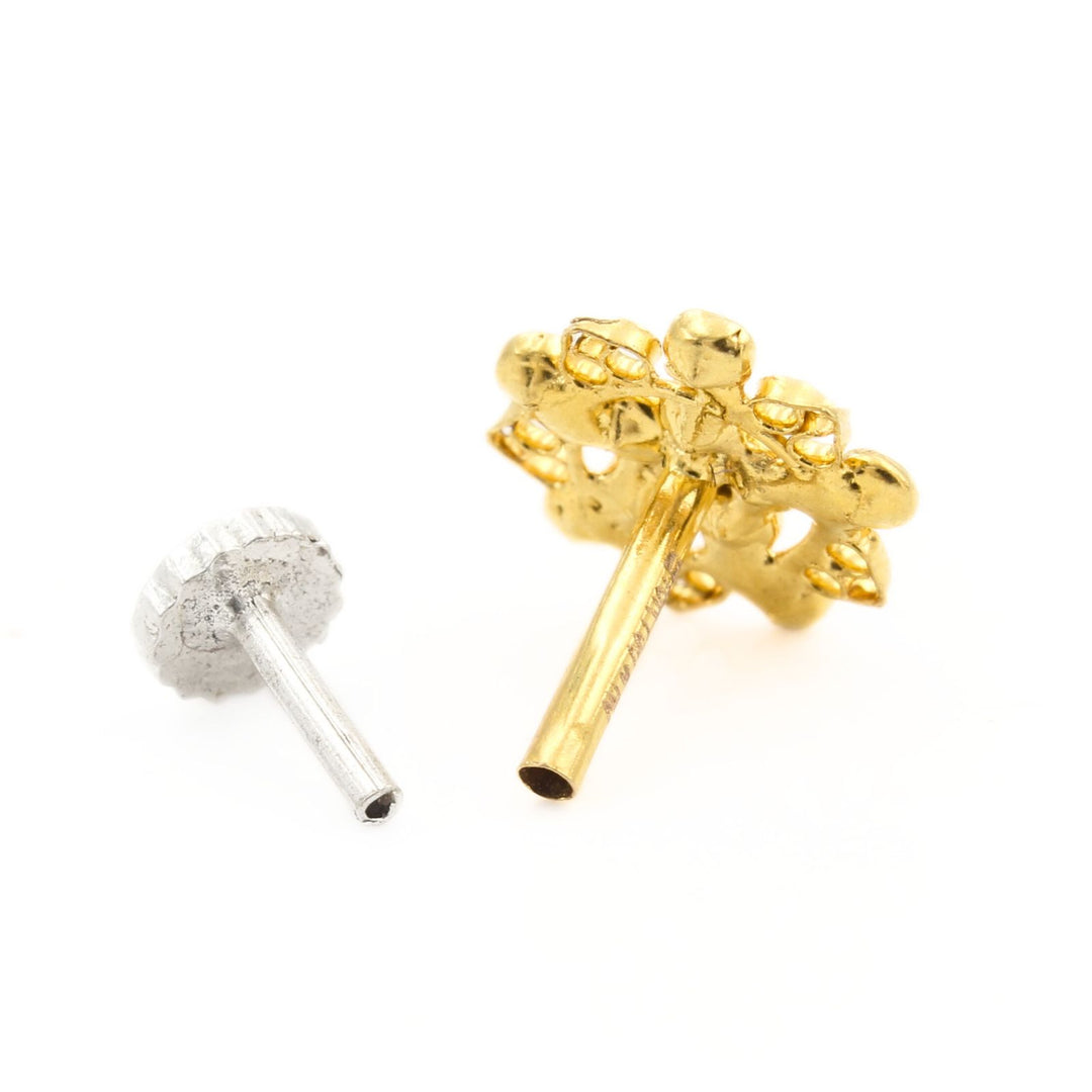 Daily wear 18K Real Gold White CZ Nose stud nose ring Push Pin