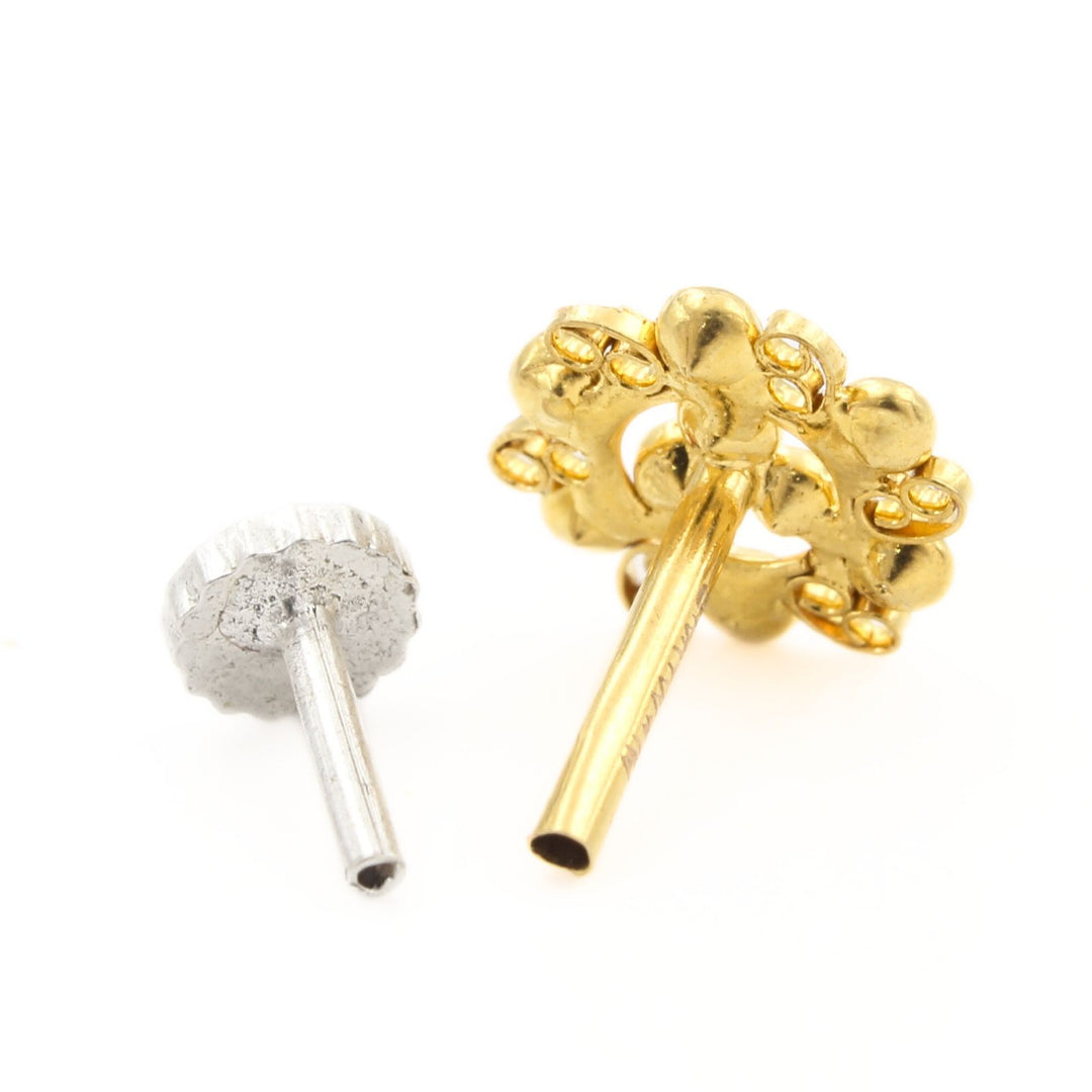 Medusa style 18K Real Gold White CZ Nose stud nose ring Push Pin