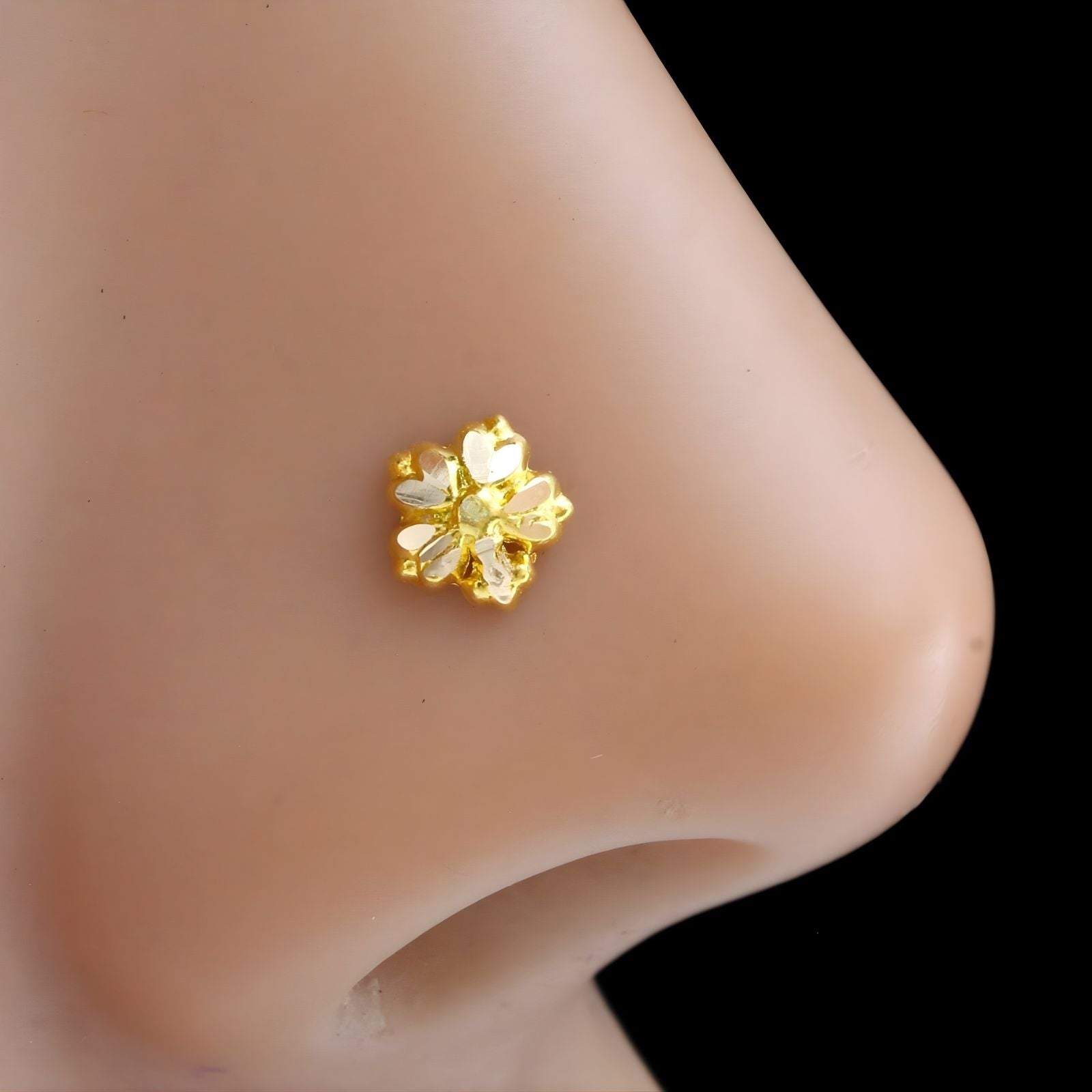 18K Real Gold women flower Nose stud nose ring Push Pin – Karizma