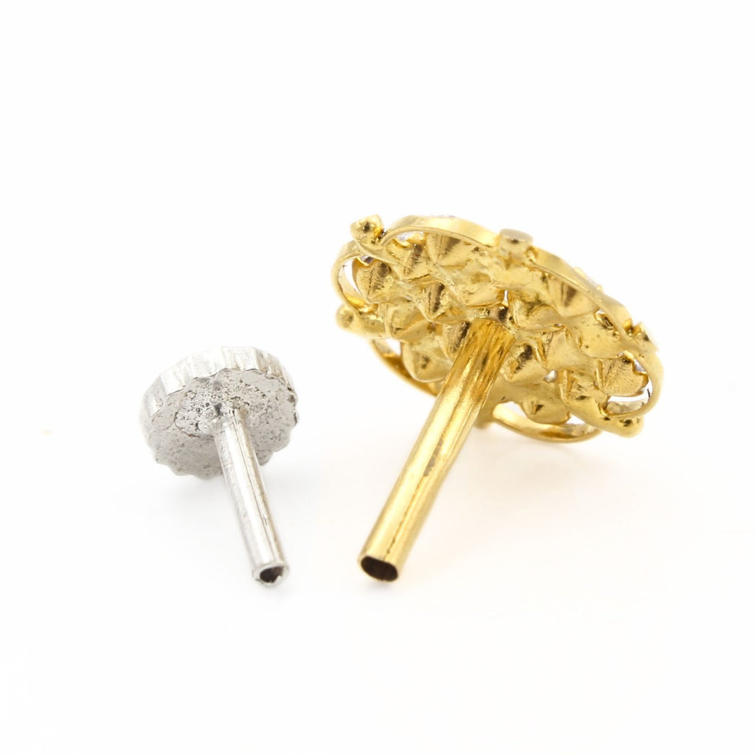 Floral 18K Real Gold White CZ Nose stud nose ring Push Pin