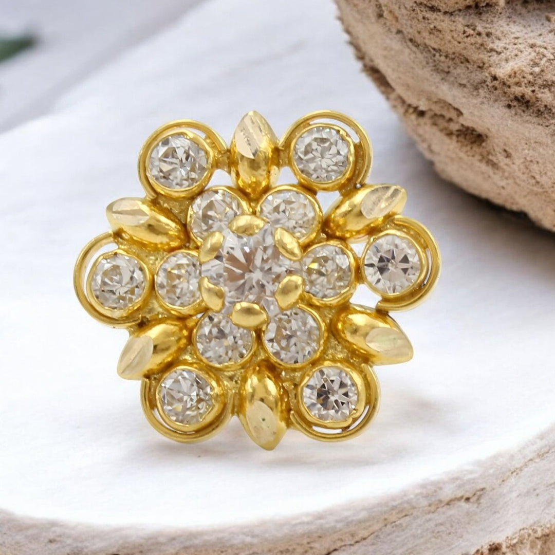 Cute Floral 18K Real Gold White CZ Nose stud nose ring Push Pin