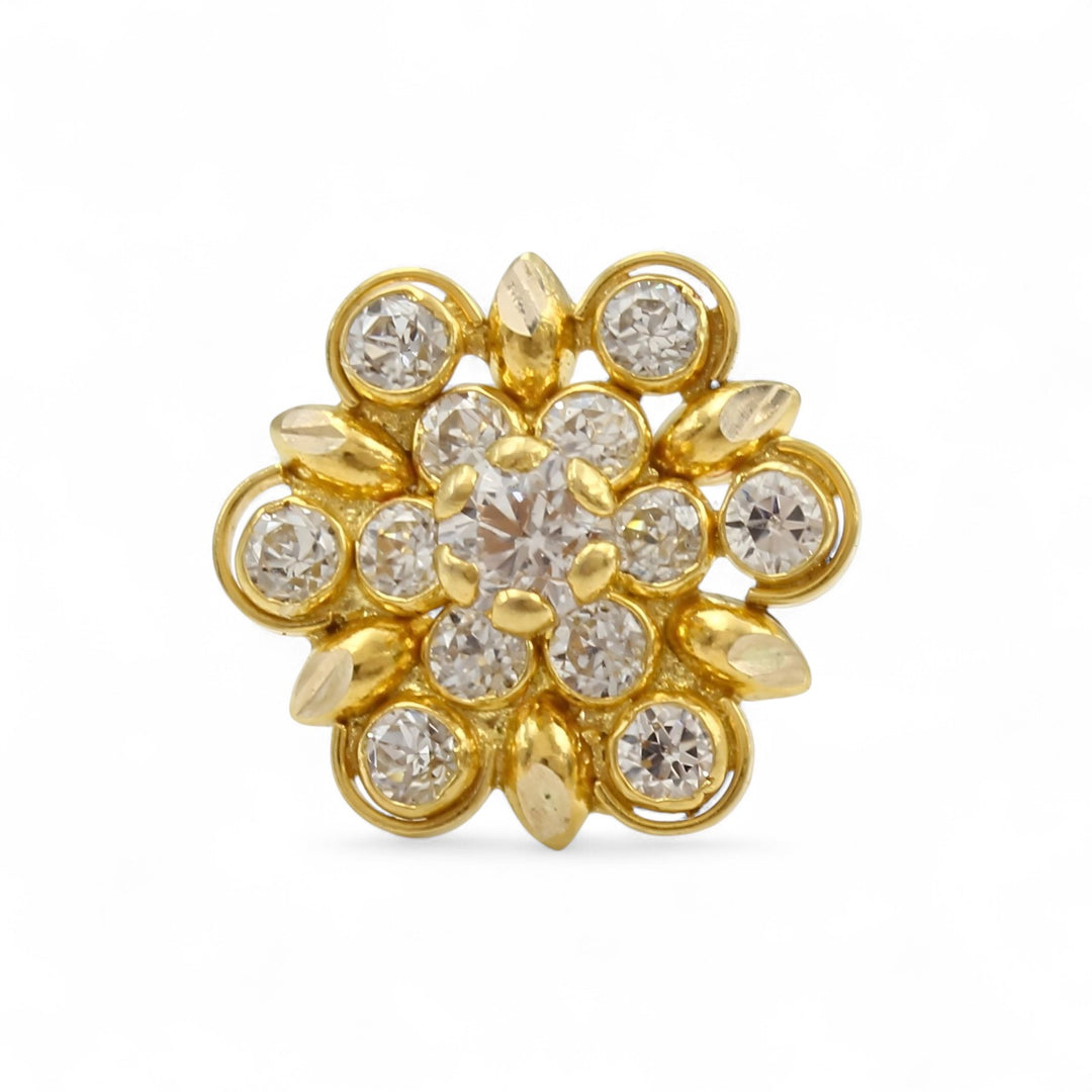 Cute Floral 18K Real Gold White CZ Nose stud nose ring Push Pin
