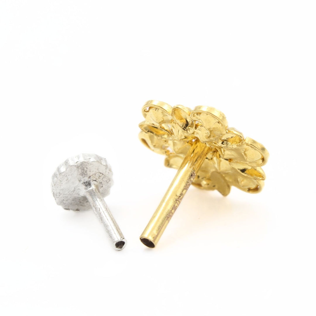 Cute Floral 18K Real Gold White CZ Nose stud nose ring Push Pin