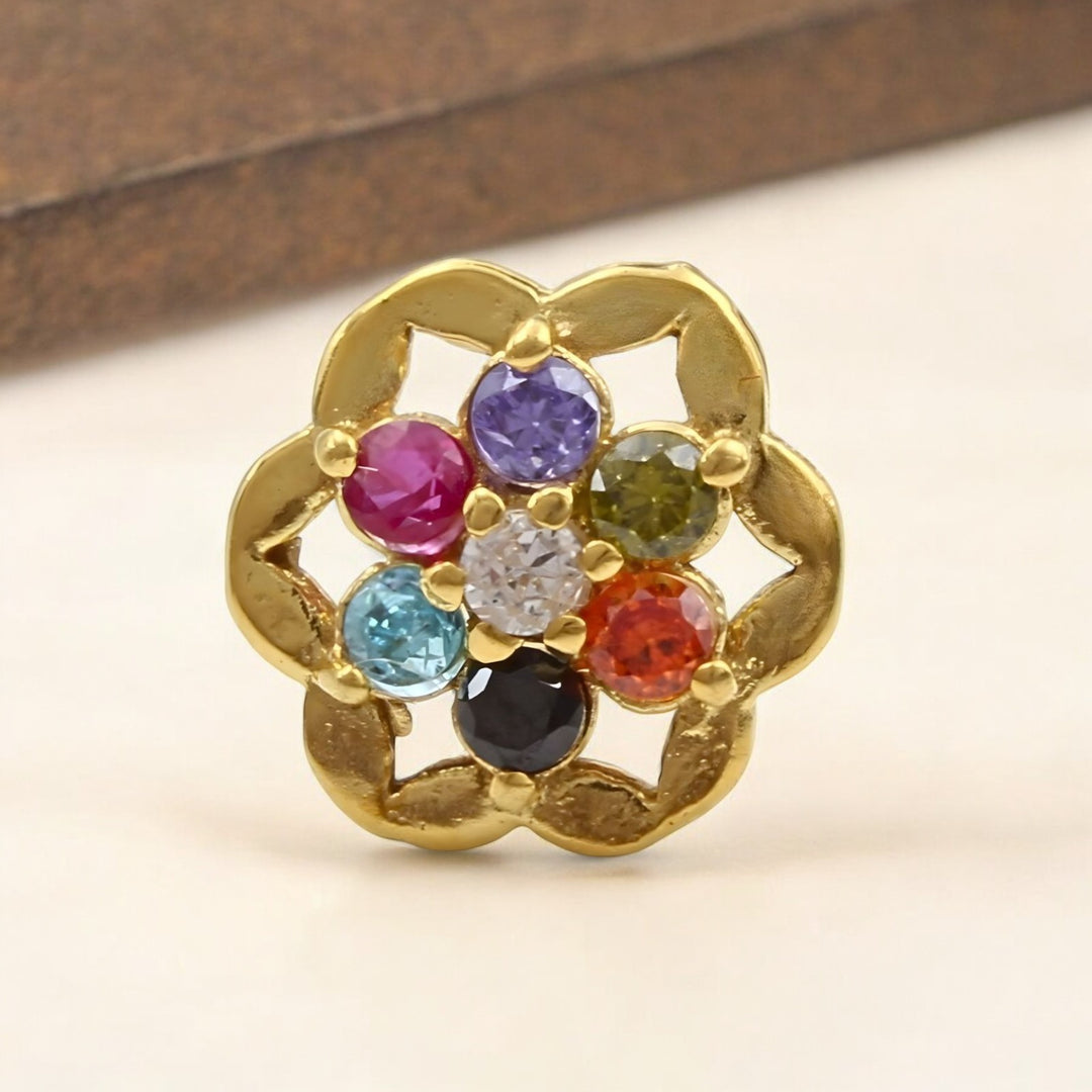 Floral 18K Real Gold Multi CZ Nose stud nose ring Push Pin