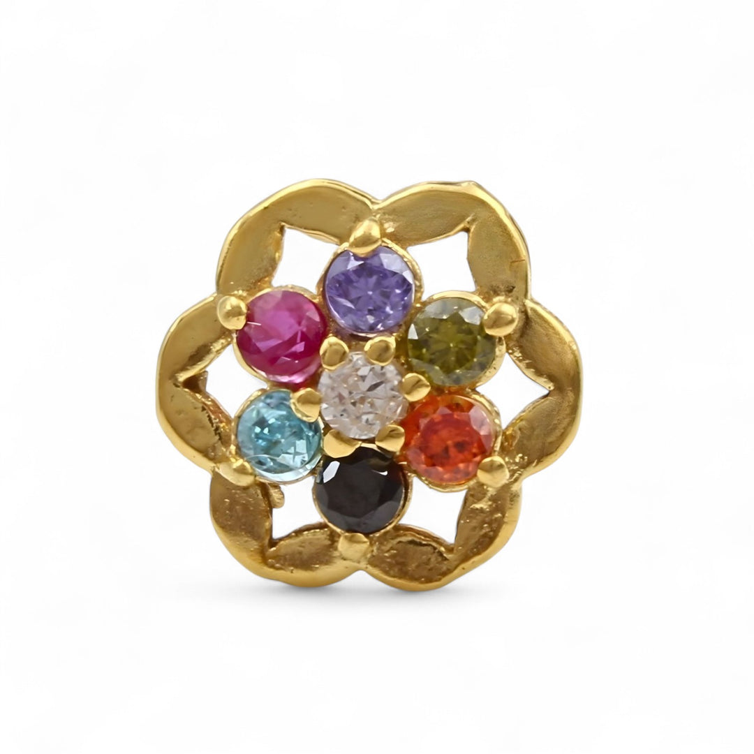 Floral 18K Real Gold Multi CZ Nose stud nose ring Push Pin