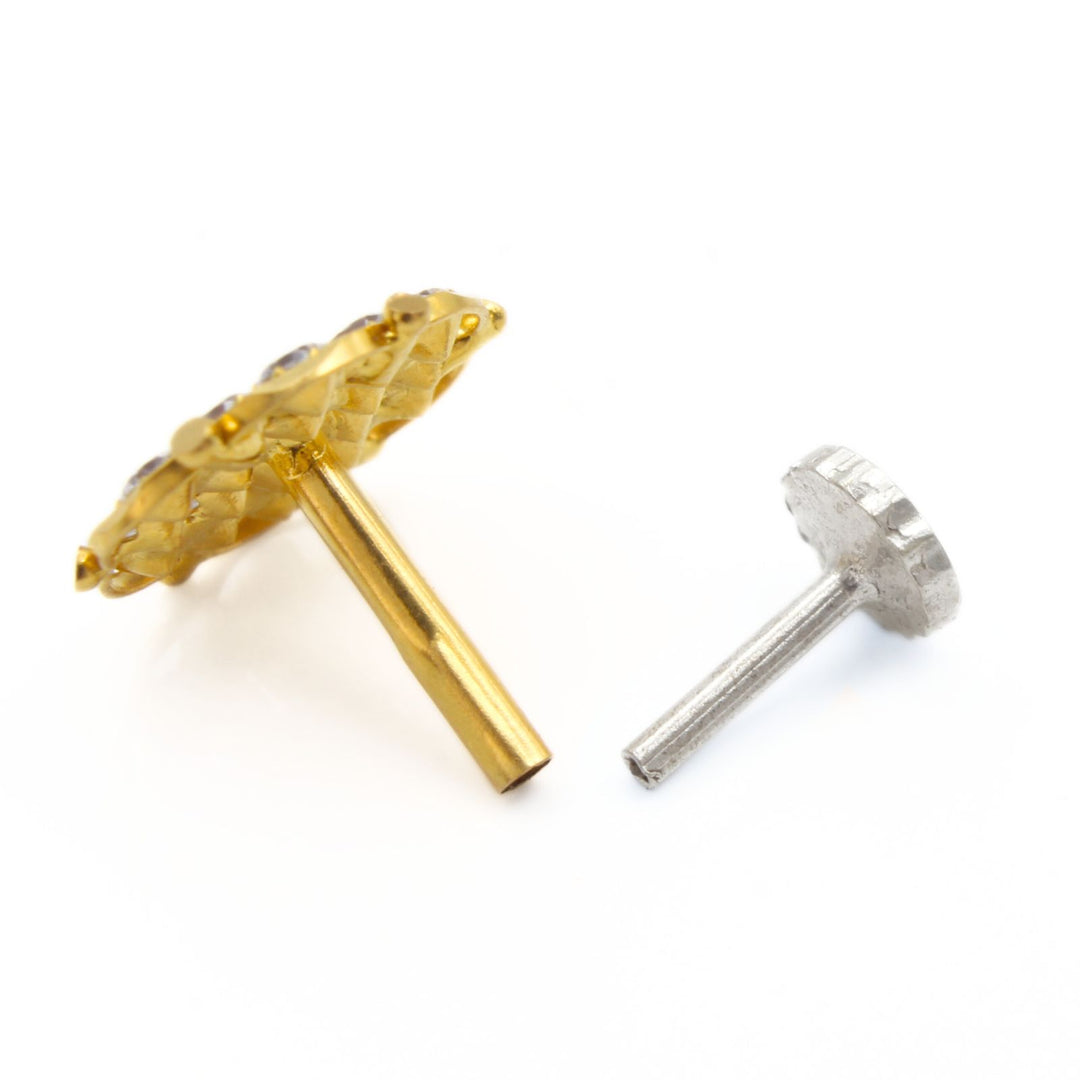 Party wear 18K Real Gold Pink White CZ Nose stud nose ring Push Pin