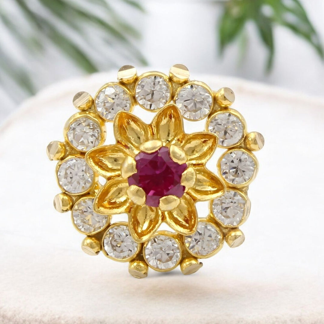 Divine 18K Real Gold Pink White CZ Nose stud nose ring Push Pin