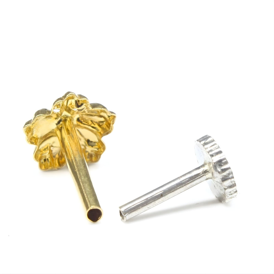 18K Real Gold women flower Nose stud nose ring Push Pin