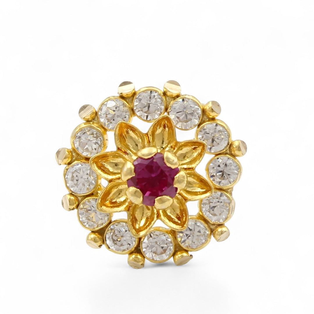 Divine 18K Real Gold Pink White CZ Nose stud nose ring Push Pin
