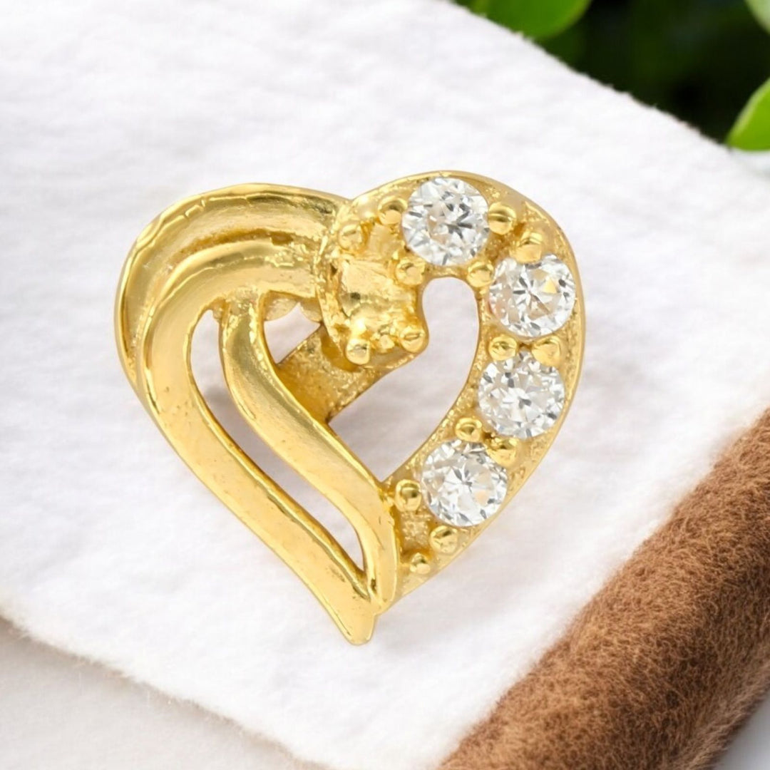 Cute Heart 18K Real Gold Clear White CZ Nose stud nose ring Push Pin