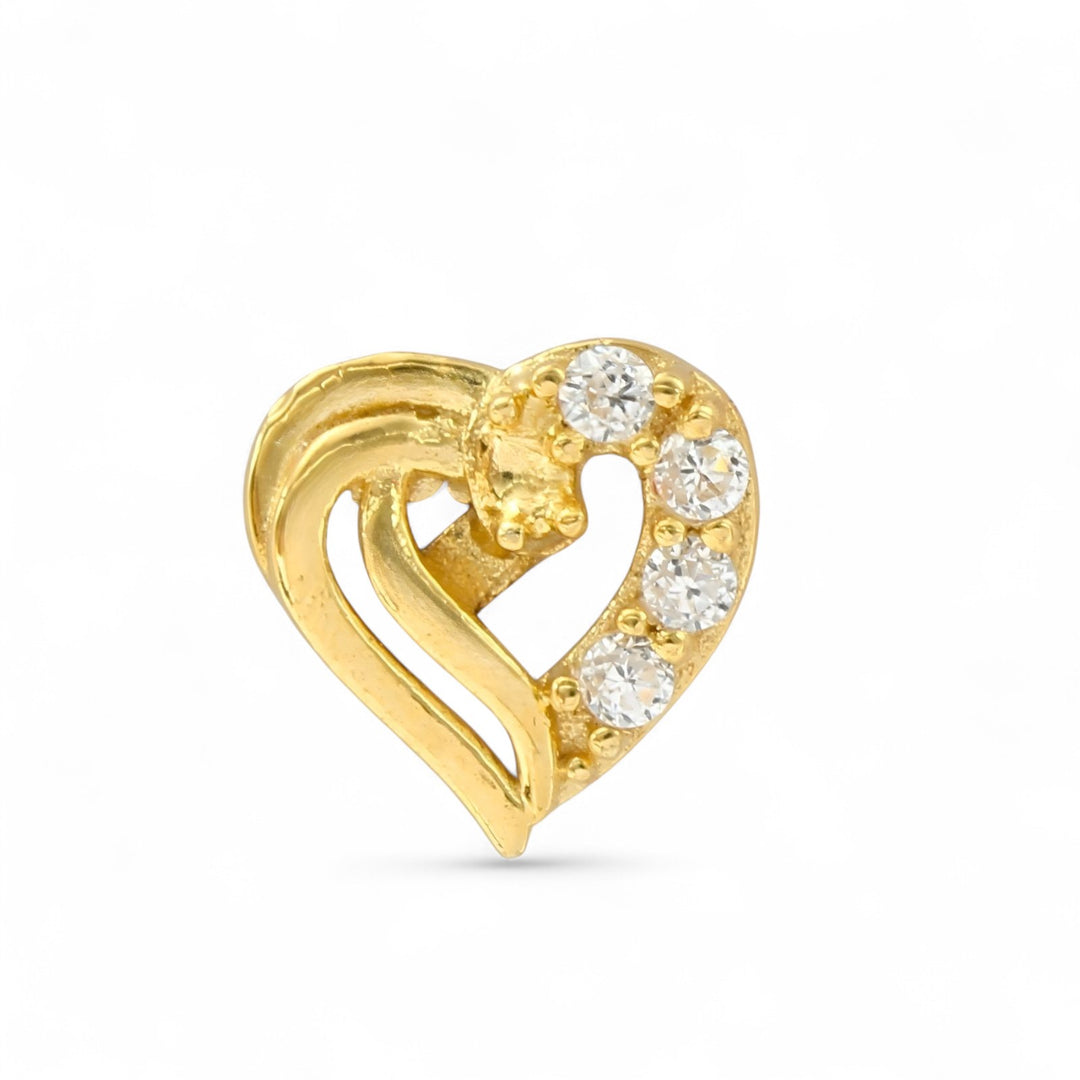 Cute Heart 18K Real Gold Clear White CZ Nose stud nose ring Push Pin