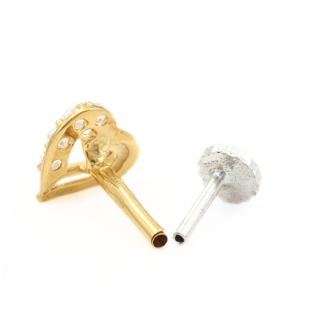 Cute Heart 18K Real Gold Clear White CZ Nose stud nose ring Push Pin