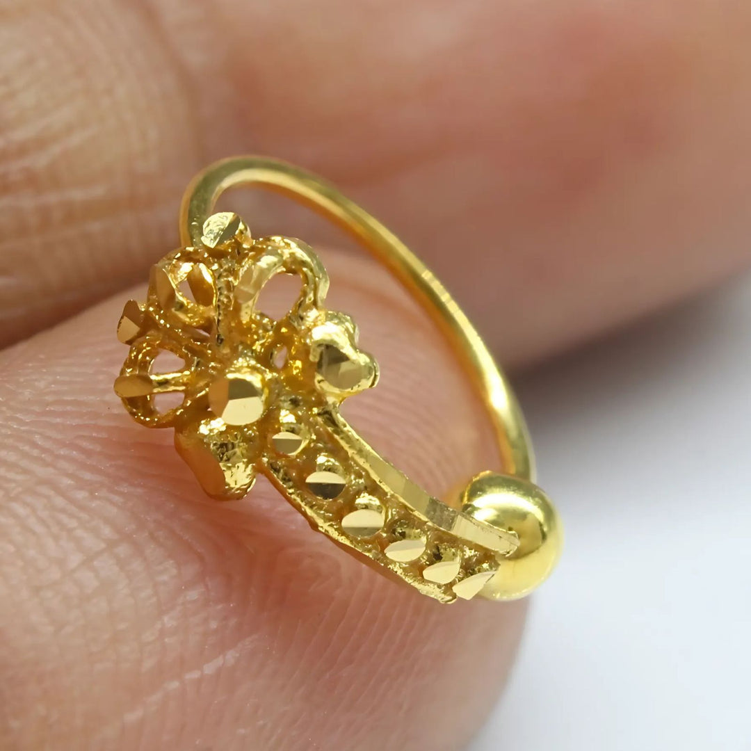 18K Real Gold Nose ring Indian Women cultural design Nose Hoop Ring 22g