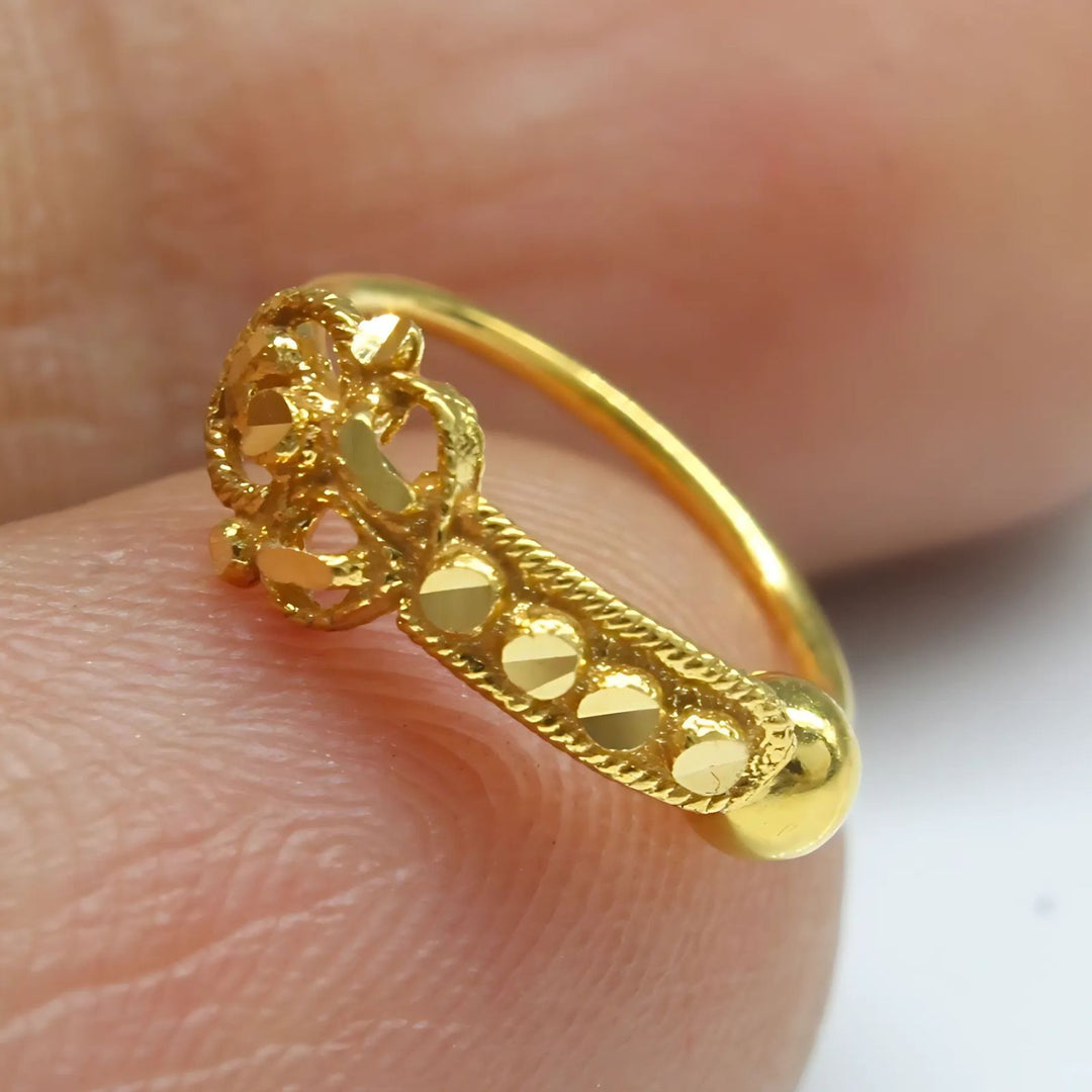 18K Real Gold Nose ring Indian Women vertical design Nose Hoop Ring 22g