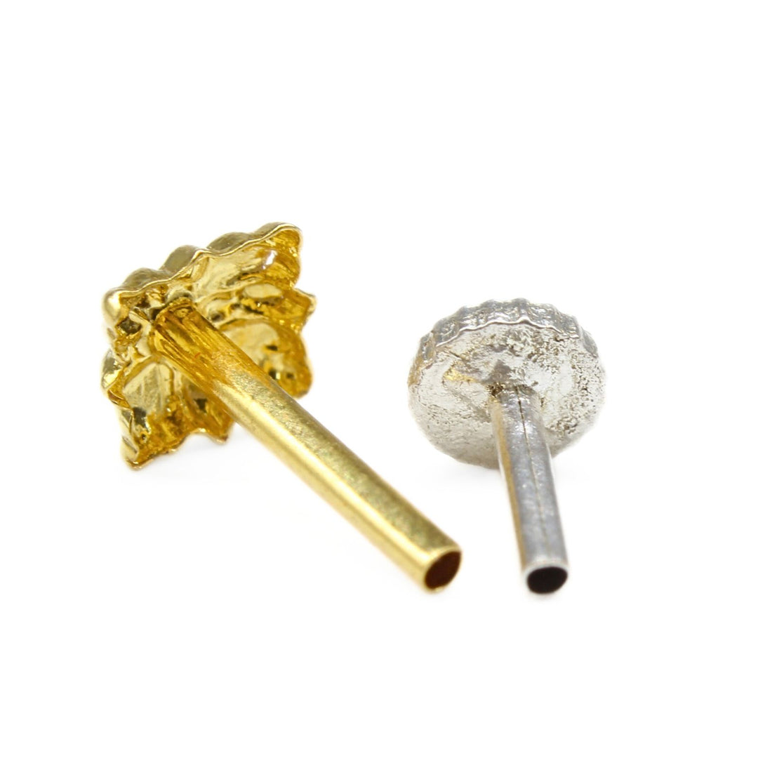 18K Real Gold floral square Nose stud nose ring Push Pin