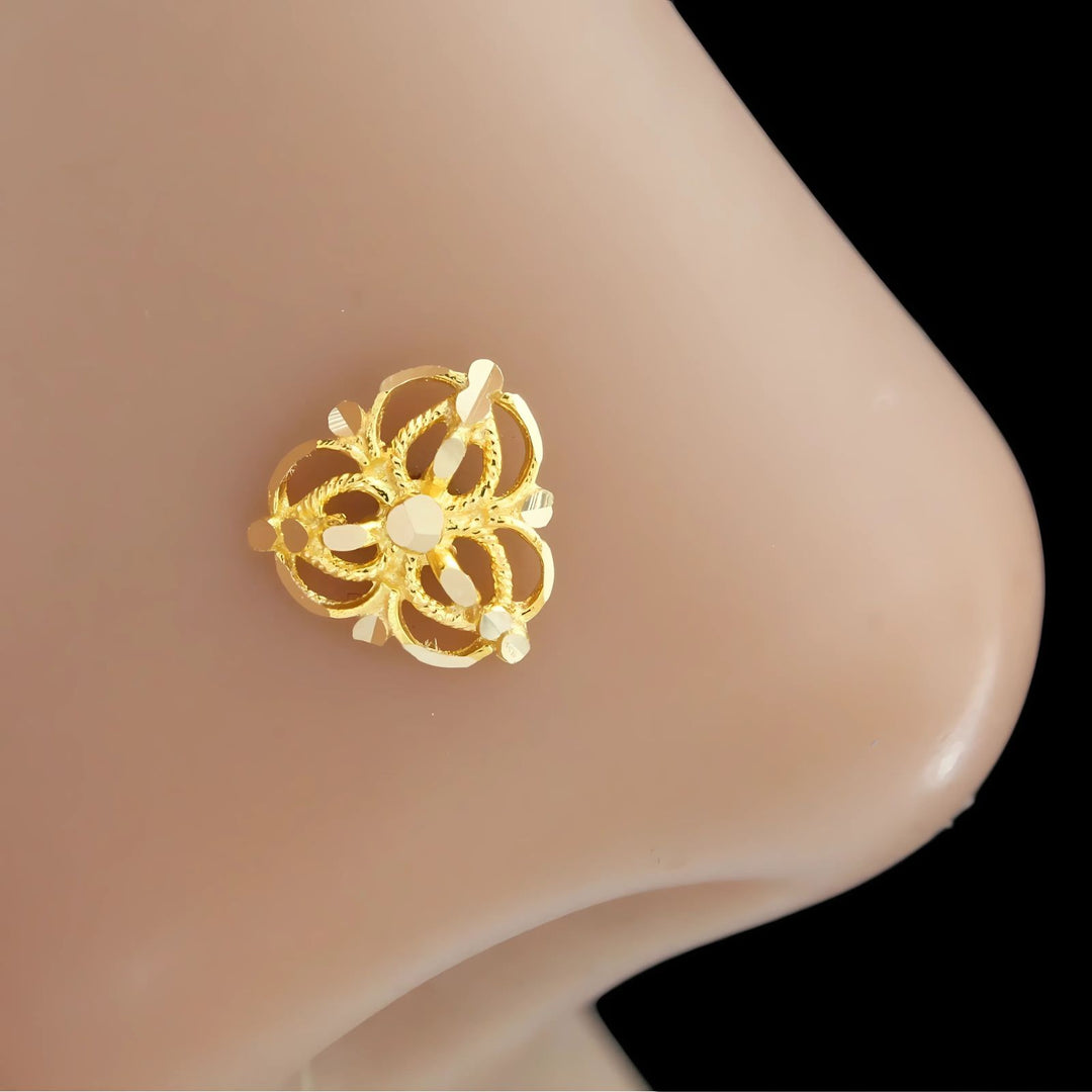 Indian 18K Real Gold cultural design Nose stud nose ring Push Pin