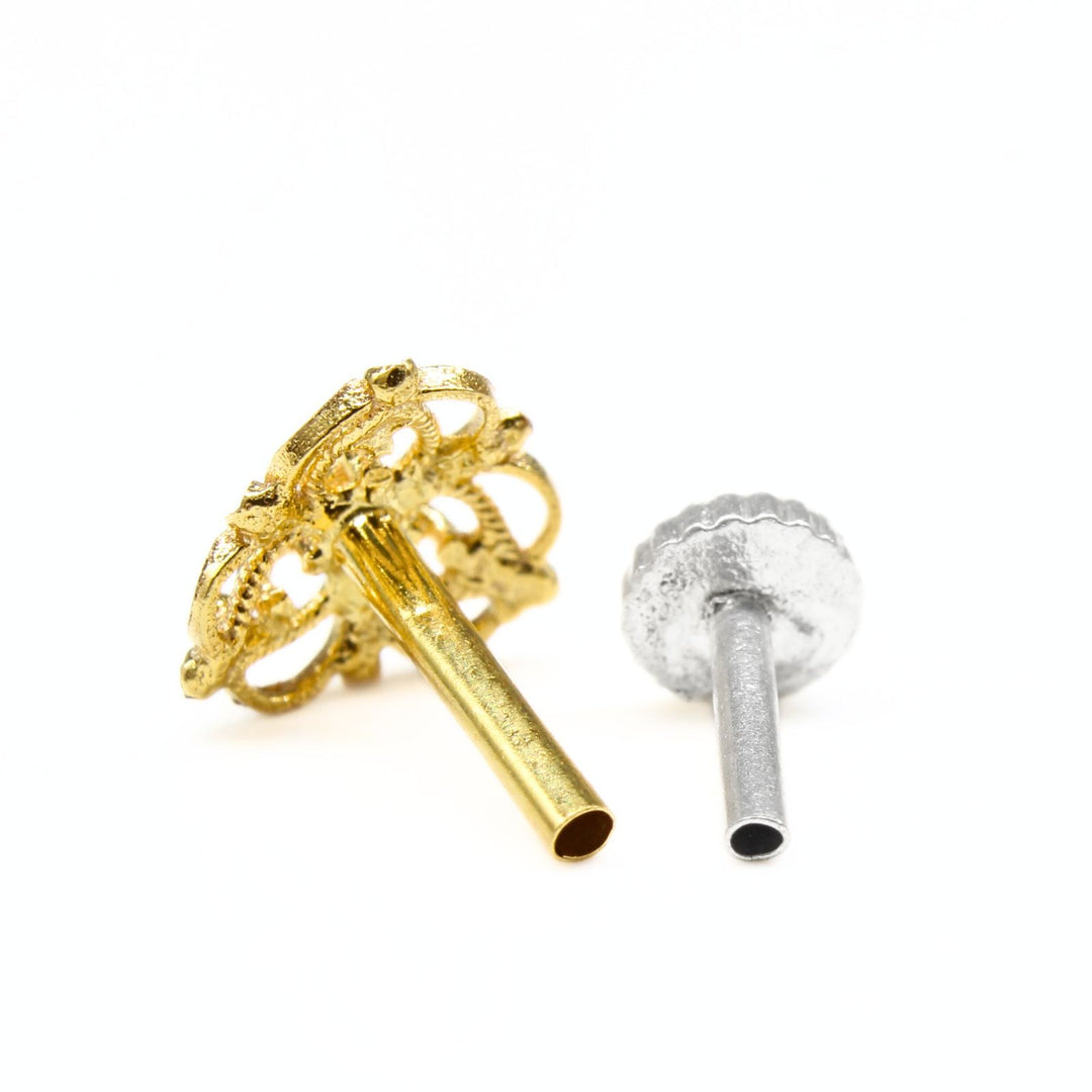 Indian 18K Real Gold cultural design Nose stud nose ring Push Pin
