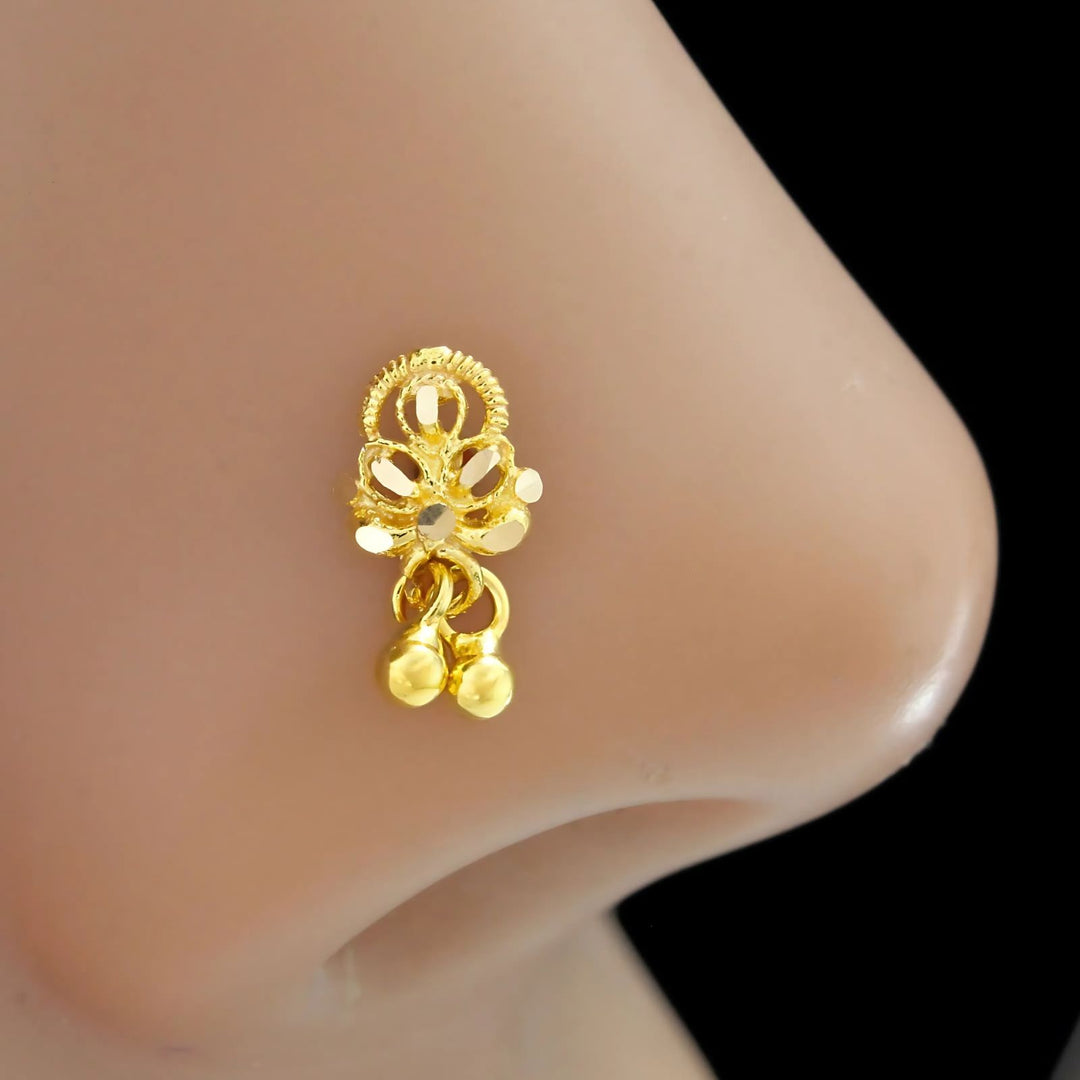 Indian 18K Real Gold dangle style Nose stud nose ring Push Pin