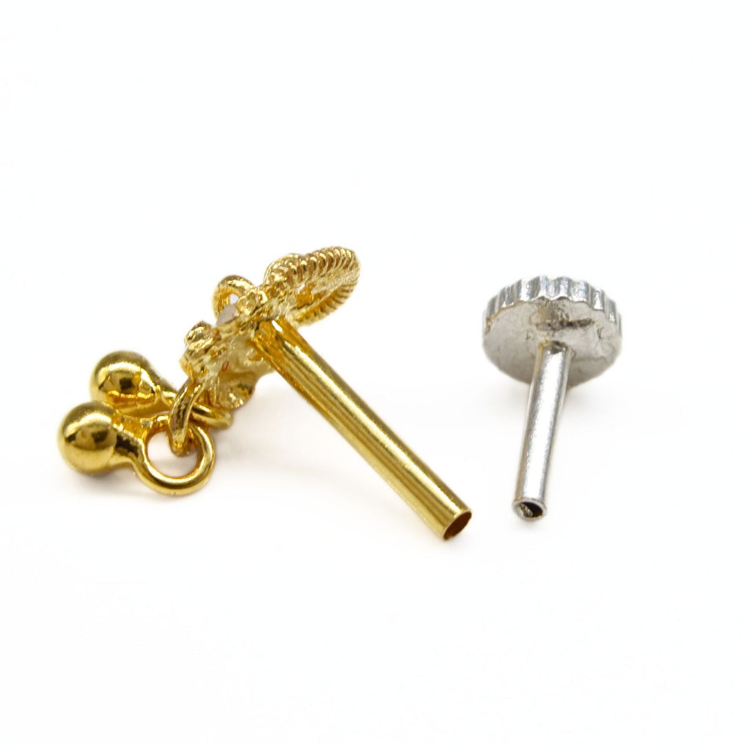 Indian 18K Real Gold dangle style Nose stud nose ring Push Pin
