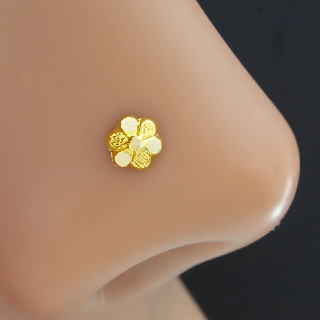 18K Real Gold small Flower Design Nose stud nose ring Push Pin