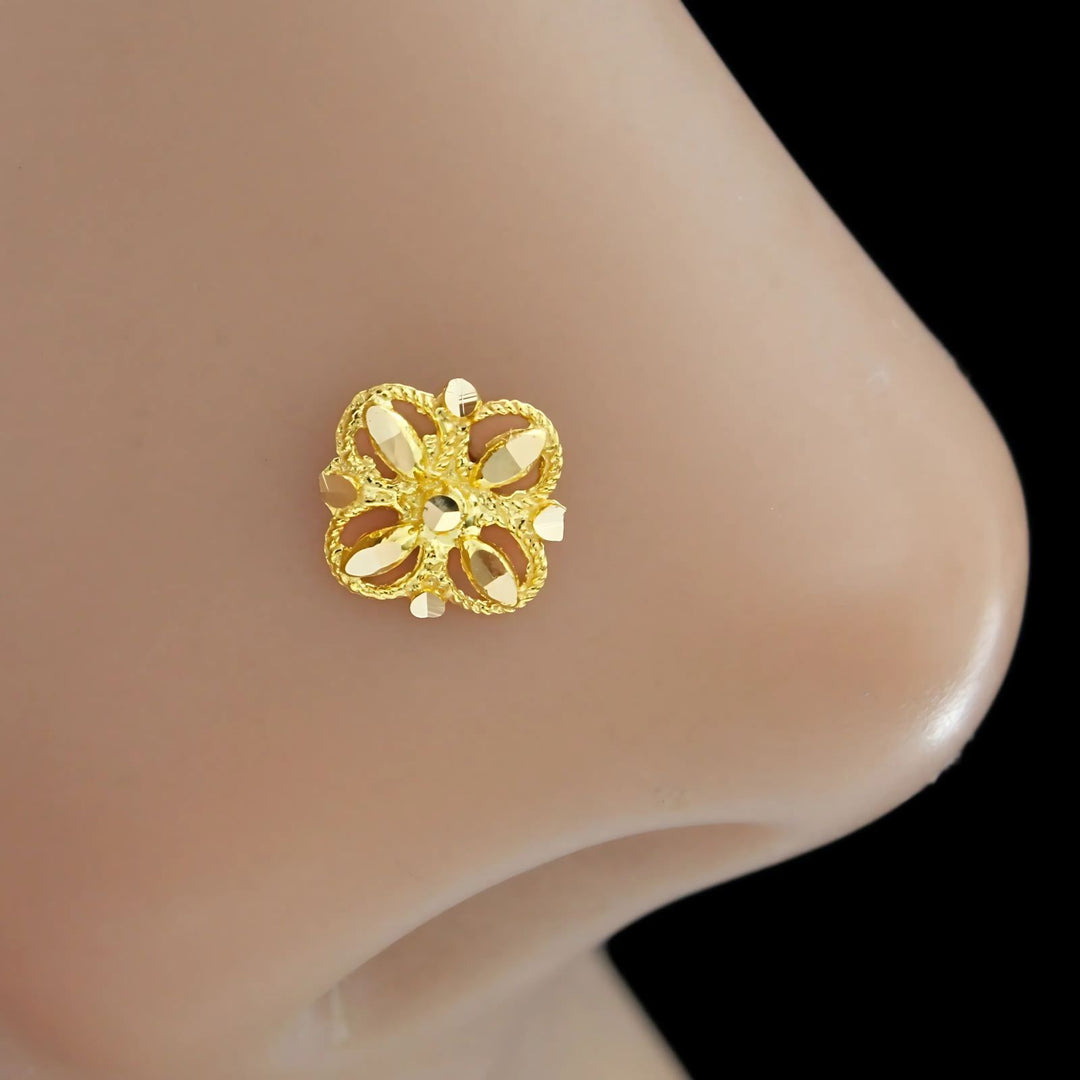 18K Real Gold handmade square Nose stud nose ring Push Pin