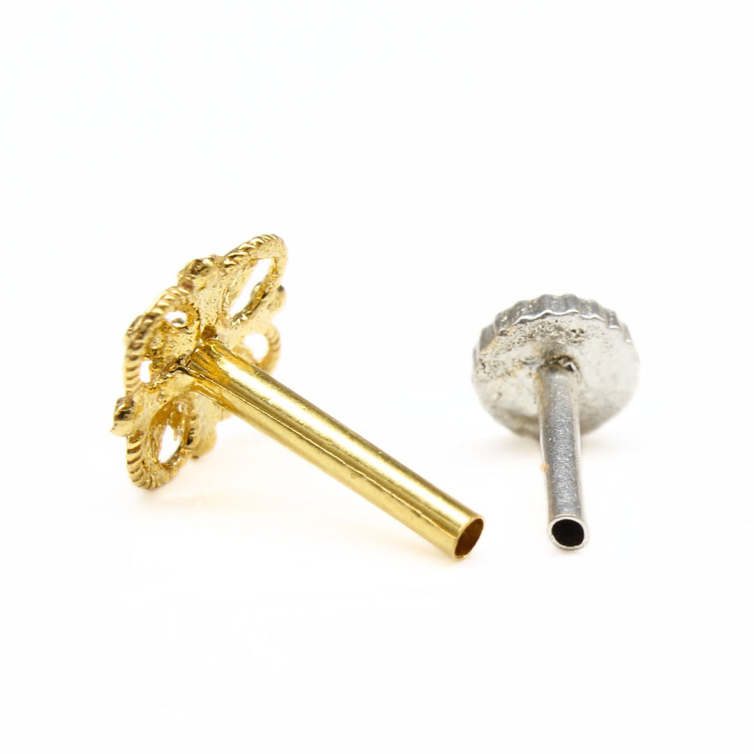 18K Real Gold handmade square Nose stud nose ring Push Pin